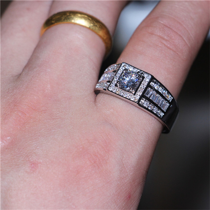 Sterg Sier Men's Wedding Ring: 1.2ct Round Cut Simulated Dia Ring, 10K Gold Plated, & Timeless Elegance 4