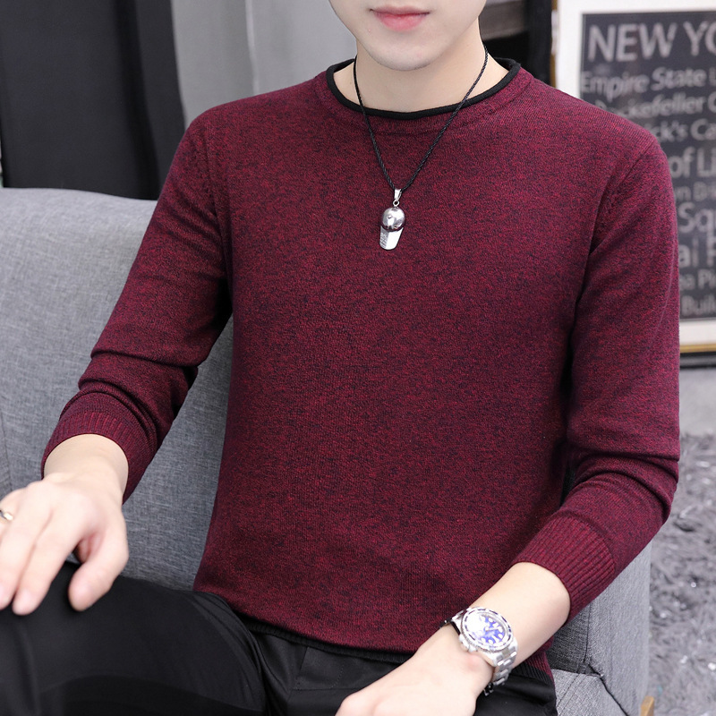New mens sweater for autumn and winter Korean version trendy and warm interior with round neck sweater and knitted sweater as the base for mens clothi