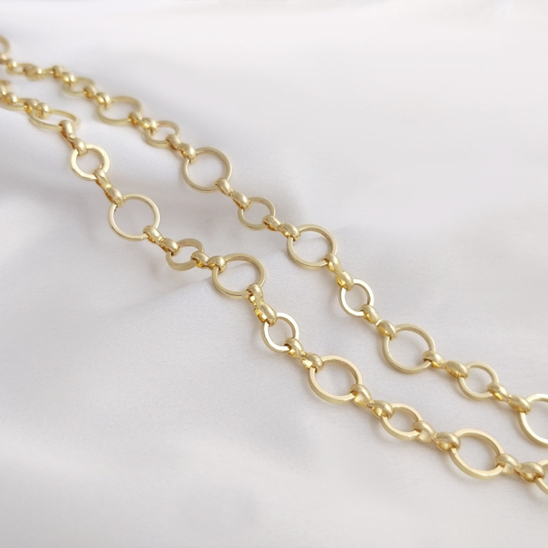 Pure Brass 14K Gold Plated Chunky Circle Link Chain Bulk O Shape Chain for DIY Women Necklace Bracelet Anklet Making Supplies