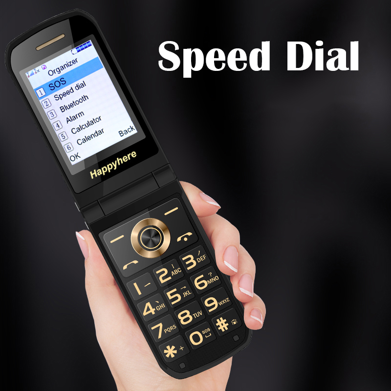 Happyhere F18 unlocked Flip Mobile Phones dual screen Speed dial celular SOS 2025 MP3 FM torch Push-button keyboard cheap cell phone