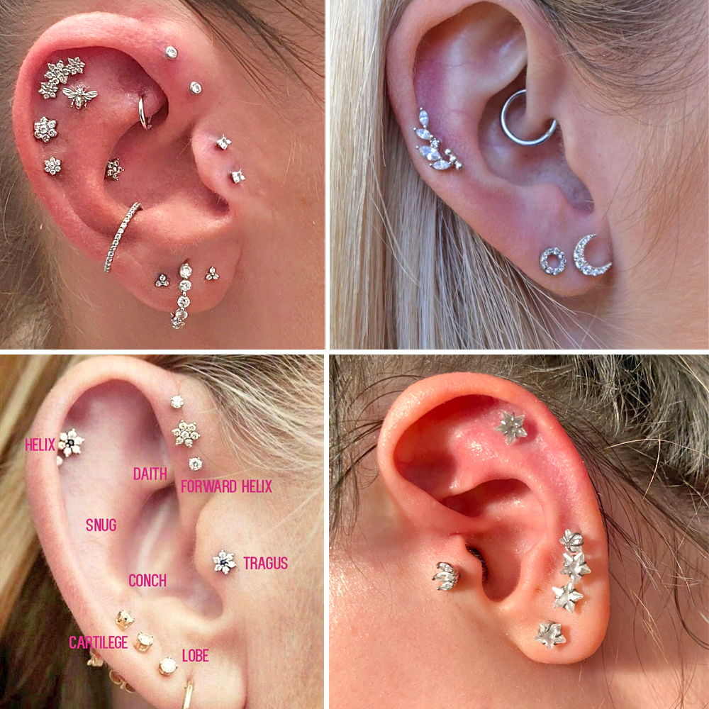 1Pc Leaf Heart Lip Labret Stud Piercing Flat CZ Gem Flower Ear Tragus Cartilage Helix Stud Conch Lobe Earring Body Jewelry