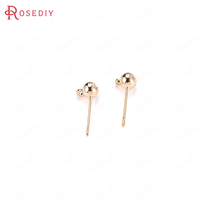 20PCS 3MM 4MM 5MM 18K Gold Color Plated Brass Ball Stud Earrings High Quality Diy Jewelry Findings Earrings Accessories