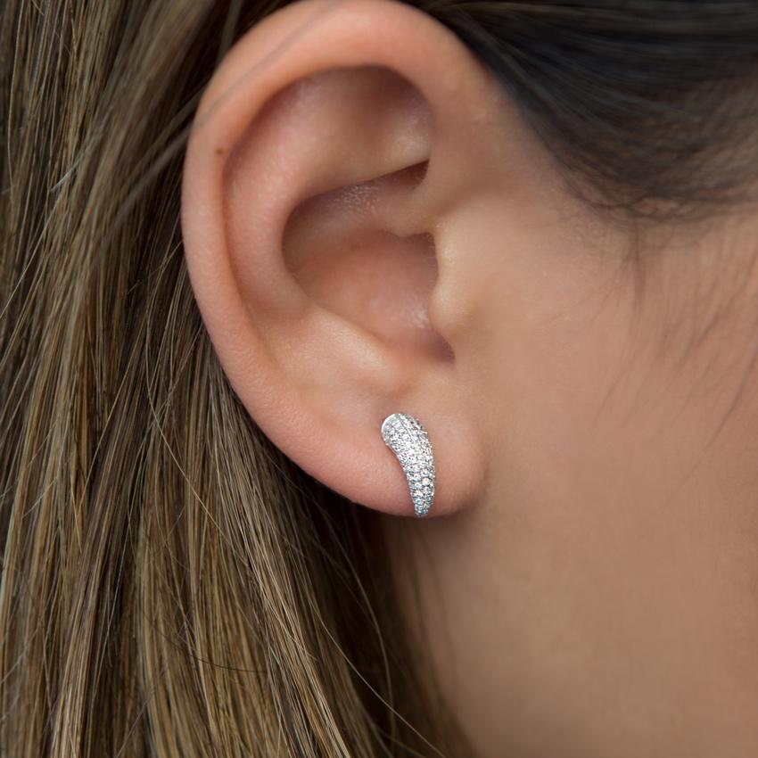 top quality women punk jewelry Rivet spike design front back double side micro pave cz horn stud earring