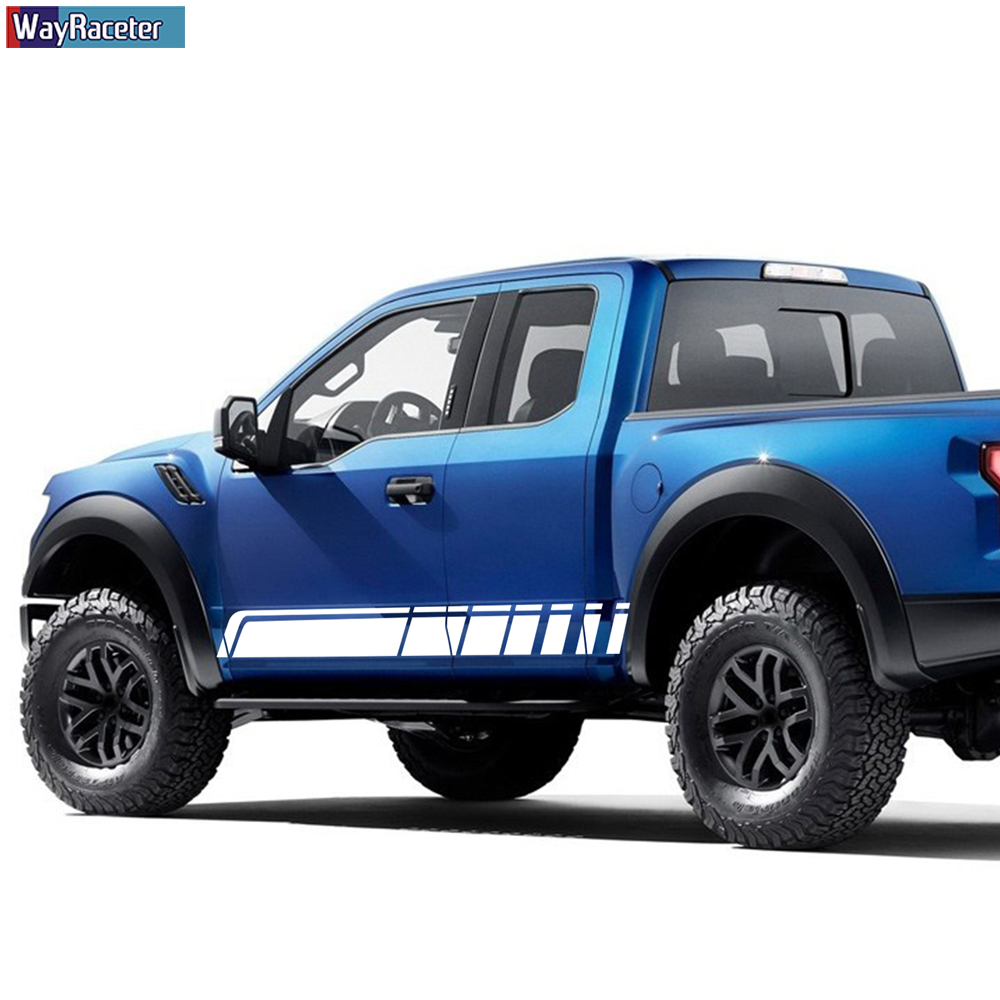 2 Pcs Racing Sport Car Door Side Stripes Skirt Sticker Vinyl Body Decal For Ford F150 Raptor Ranger T6 T7 Wildtrak Accessories