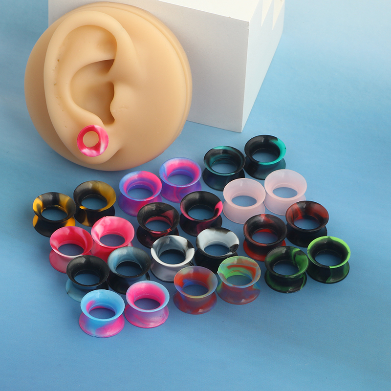 New Pair Silicone Ear Gauge Expander Stretcher Flexible Thin Double Flared Ear Plugs Flesh Tunnel Earlets Earrings Piercing Kit