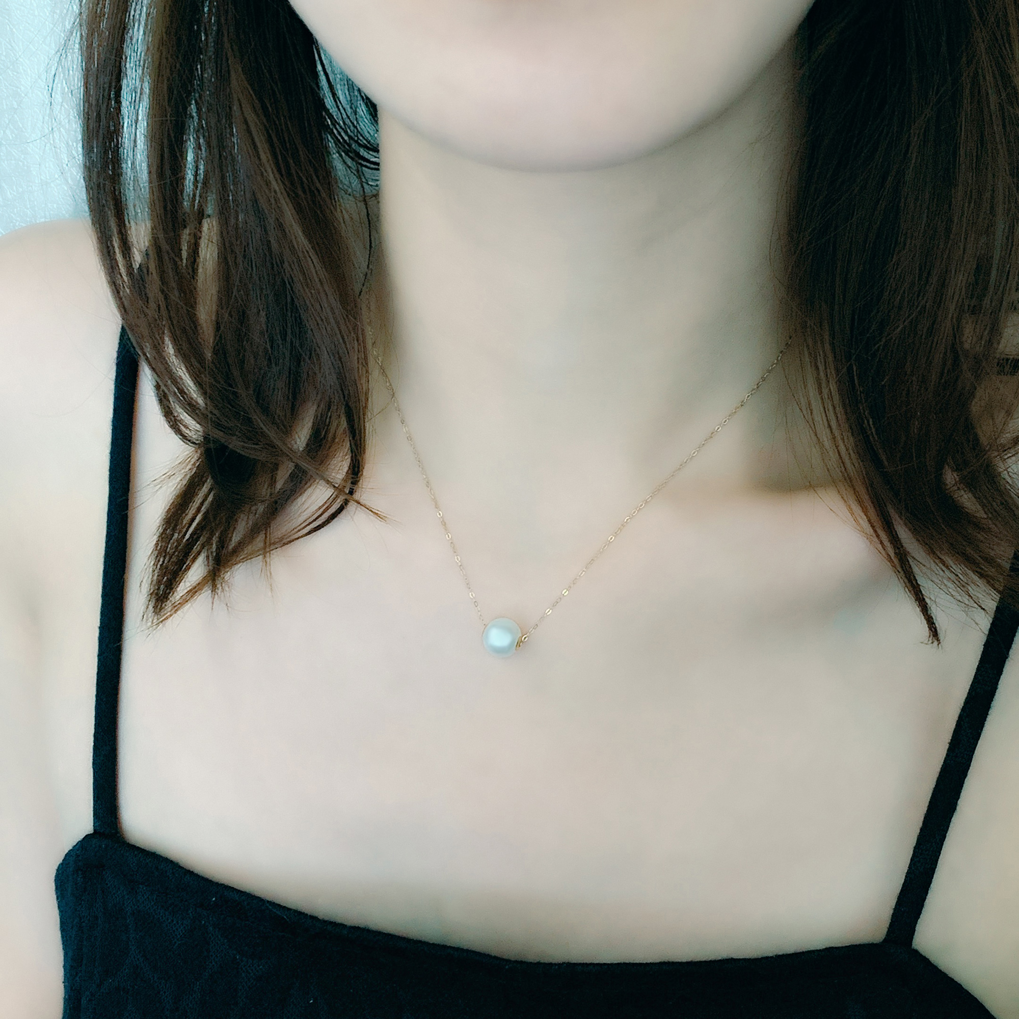 NYMPH 18K Gold Necklace Pendant Round Natural Freshwater Pearl AU750 White 8-10mm Women's Fine Jewelry Gift
