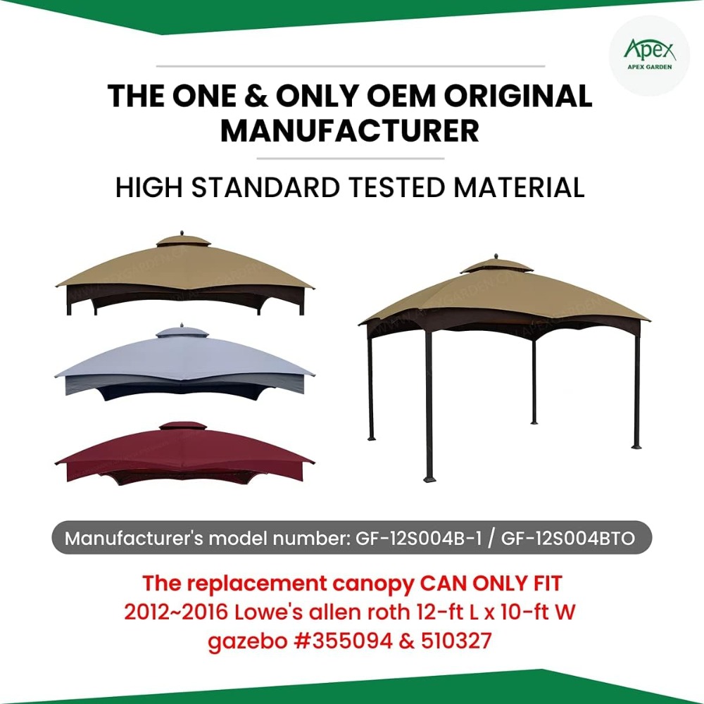 Replacement Canopy Top for Lowe's Allen Roth 10X12 Gazebo #GF-12S004B-1