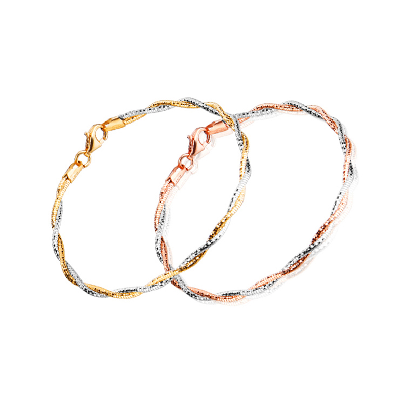 16 17 18 19 CM 925 Sterling Silver 2-Strand Braided Bracelet Italian Chain Women Rose Gold Gold Platinum Color Teen Girls Gift