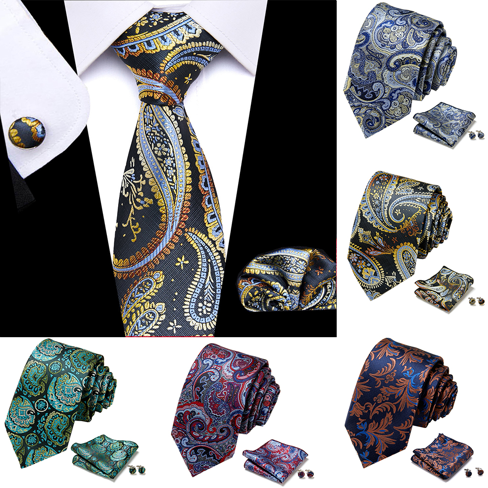 Nice Handmade Great Quality Hot sale Tie Handkerchief Pocket Squares Cufflink Set Tie Clip Necktie Printed