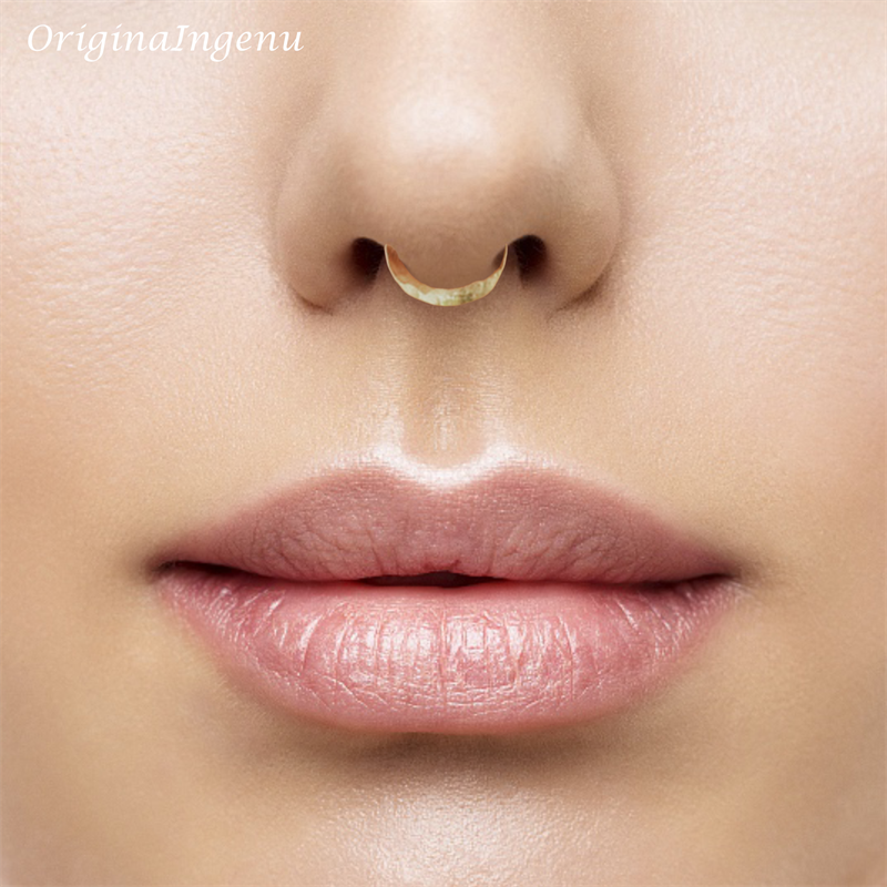925 Silver/Gold Filled Fake Piercing Nose Ring Handmade Hammered Jewelry Punk Charm Circular Tiny Septum Hoop Jewelry Fake Ring