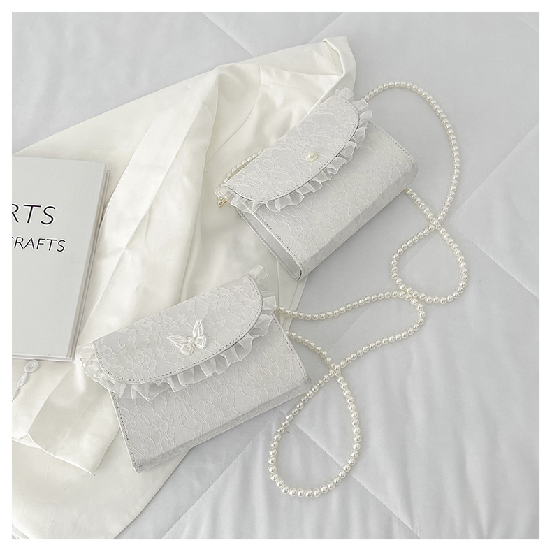 Retro Crossbody Bags for Women Vintage Lace Pearl Chain Ladies Small Square Shoulder Bag Female Clutch Purse Handbags Sac Femme
