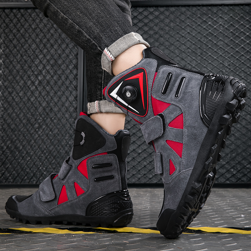 2024 New Motorcycle Boots Botas Moto Microfiber Leather Motocross Off-Road Racing Boots Motorbike Riding Shoes Men Moto Boots