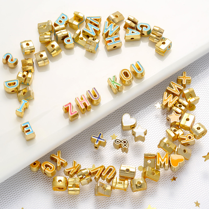 ZHUKOU 9 colors letter beads Brass Enamel beads Initials 26 letters spacer bead for women DIY Bracelet jewelry Accessories VZ258