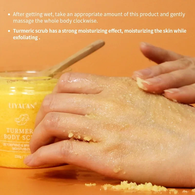 220g Turmeric Face Body Scrub Soften Cutin Brightening Moisturizing Salt Pore Cleaning Skin Smooth Exfoliating Skin care 1pcs 240624