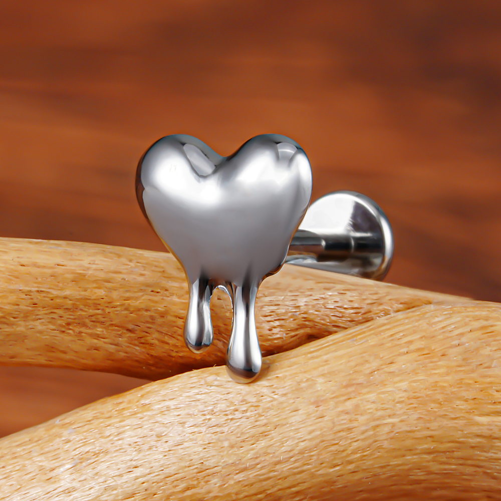 Right Grand ASTM F136 Titanium 16G Melting Heart Earring Love Molten Heart Tragus Helix Cartilage Flatback Stud Piercing Jewelry