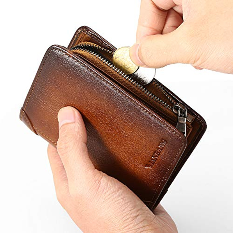 MR.JULIET New Men's Real Leather Short Vertical Anti-theft Card Holder Multifunctional Wallet