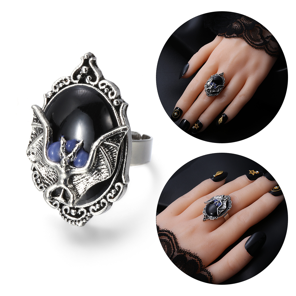 Adjustable Bat Cameo Rings Gothic Vampire Bat Ring Crystal Ring Gothic Witch Ring Victorian Pagan Jewelry Gift For Bat Lovers