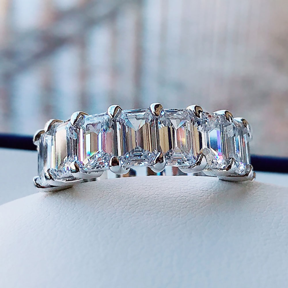 Charms 100% 925 Sterling Silver Simulated Moissanite Lab Diamond Eternity Rings for Women Wedding Engagement Bands Fine Jewelry
