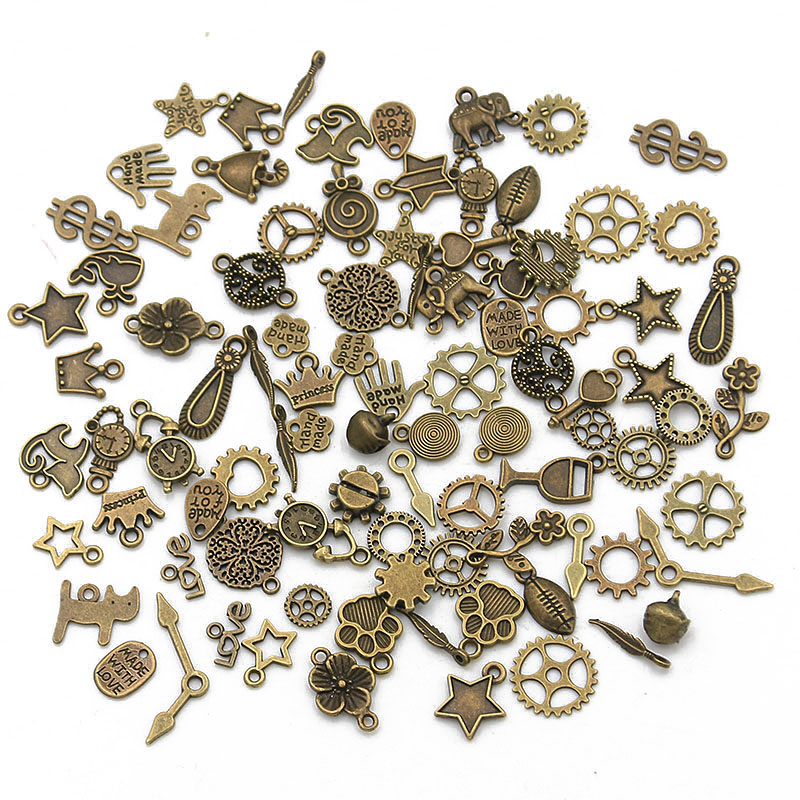 100PC Mix Color Small Size Random Metal Alloy Animal Plant Heart Charm Machine Steam Punk Gear DIY Necklace Bracelet Accessories