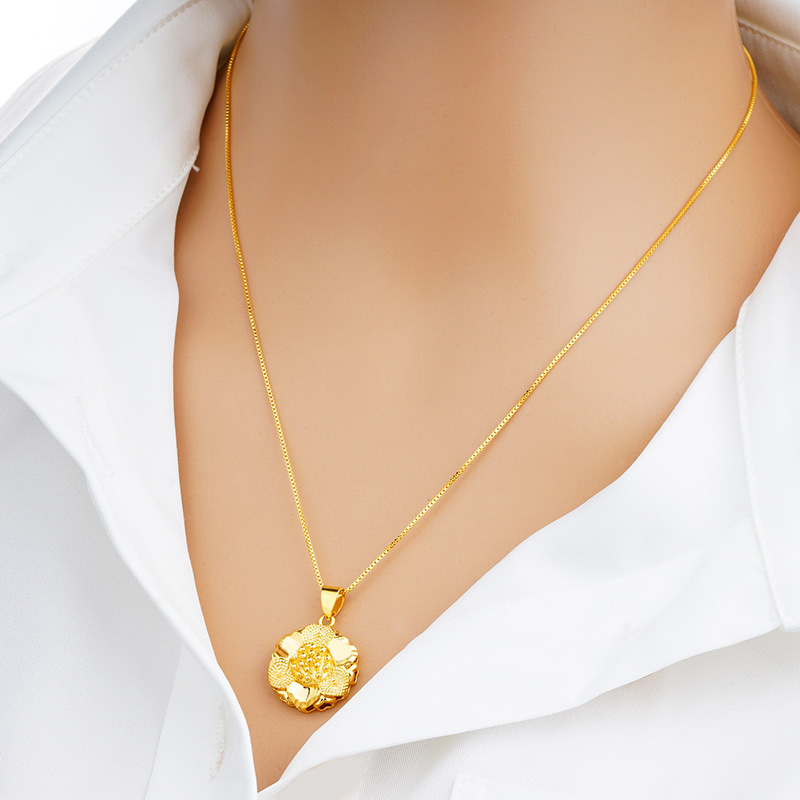 24K Real Gold Plated Pendant Necklaces for Women Girls Flower Cute Statement Necklace Gold Bride Wedding Jewelry Christmas Gifts