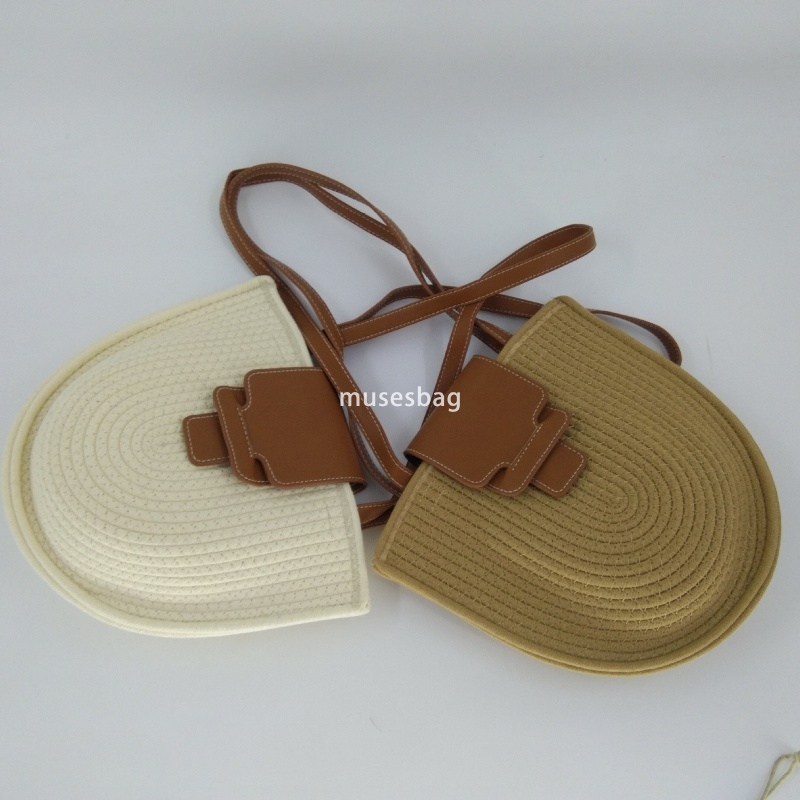 High quality women's designer French grass woven bag, half round underarm single shoulder diagonal cross small bag versatile vacation long should