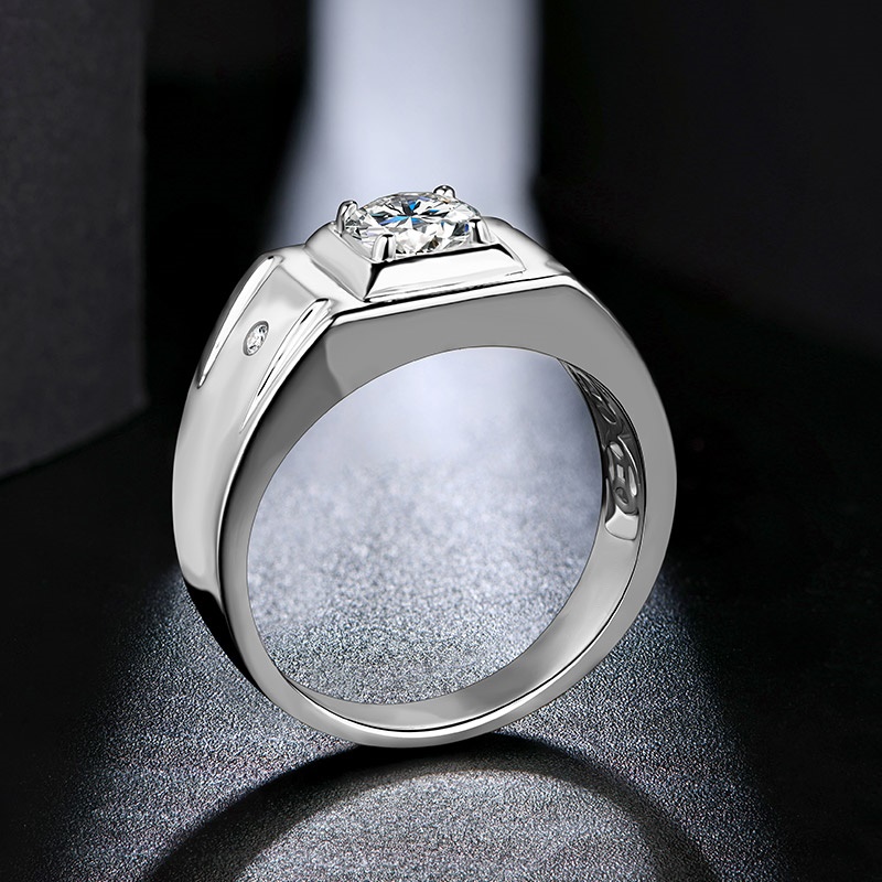 ATTAGEMS 1CT D Color 6.5mm Moissanite Diamond Men Ring Design Men Ring 100% 925 Sterling Silver Party Ring Father's Day Gift