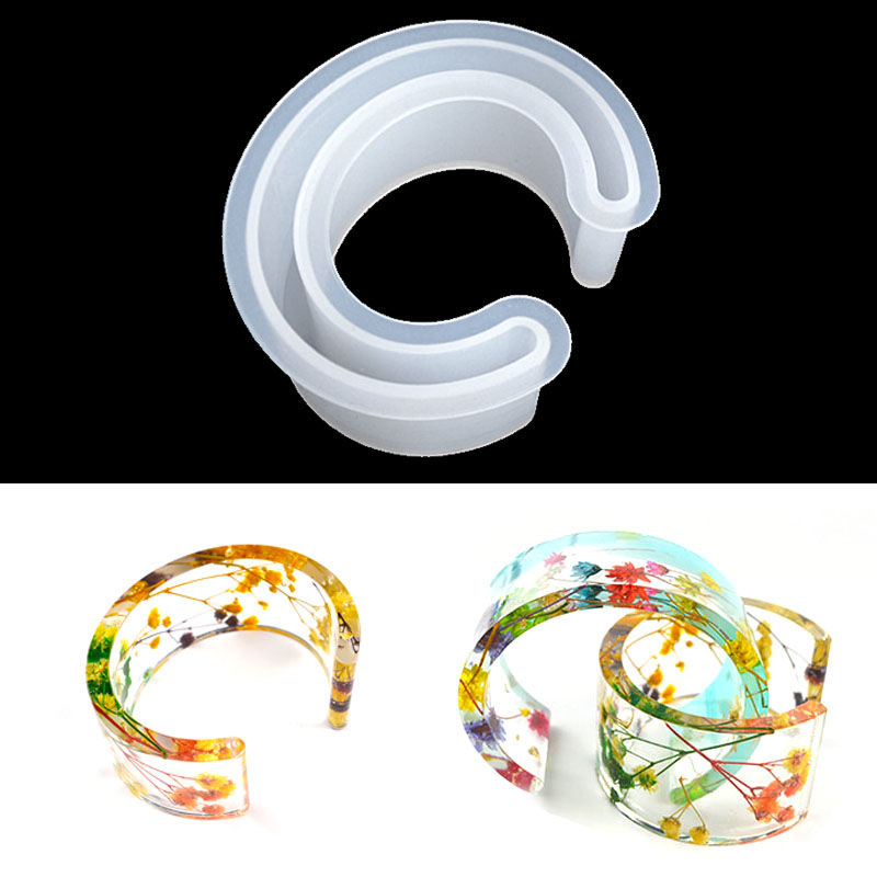 DM074 Egg C Shaped Bracelet Resin Molds Open Design Bangle Moldes De Silicona Para Resina Epoxi For Fai Da Te Jewelry Making