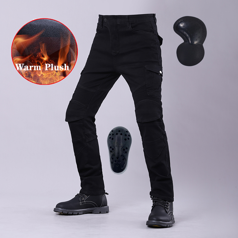 Autumn Winter Motorcycle Plush Pants Windproof Warm Outdoor Riding Double Velvet Wear Resistant Plus Plush Moto Jeans