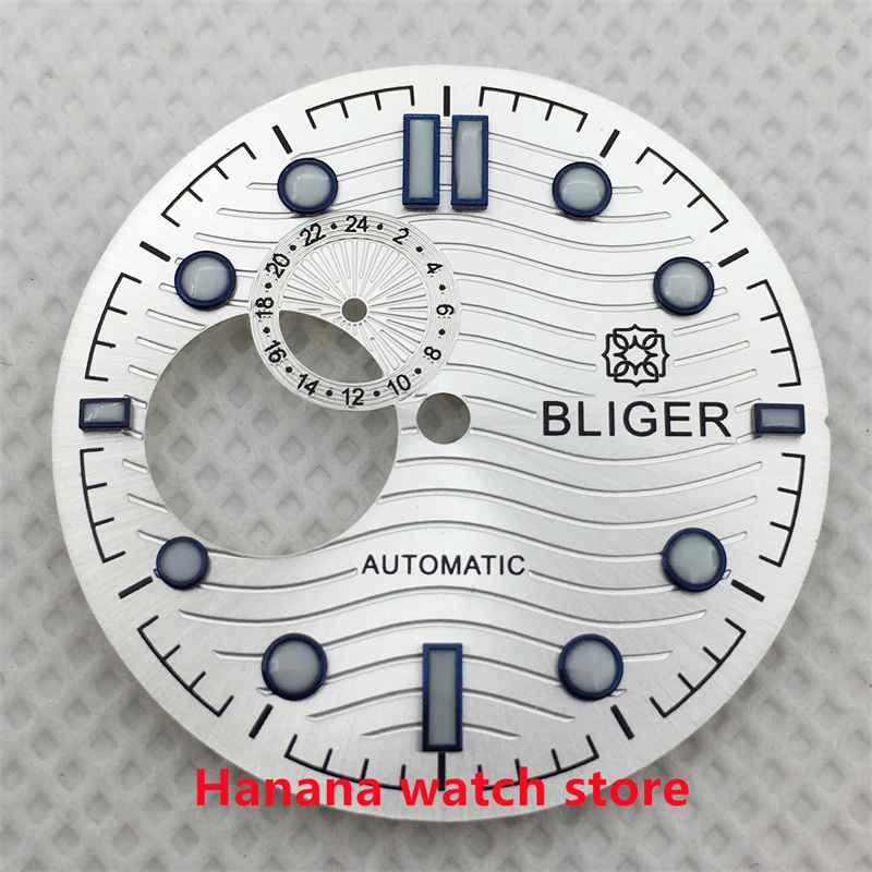 BLIGER 30.8mm blue black white water ripple luminous green hollow dial suitable for NH39 movement watch accessories