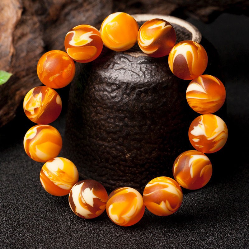 5A Baltic Amber Bracelet Old Beeswax Original Stone Magic Pattern Bracelet Men's and Women's Tiger Leather Round Bead Bracelet