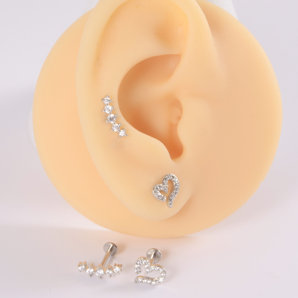 1Pc Leaf Heart Lip Labret Stud Piercing Flat CZ Gem Flower Ear Tragus Cartilage Helix Stud Conch Lobe Earring Body Jewelry