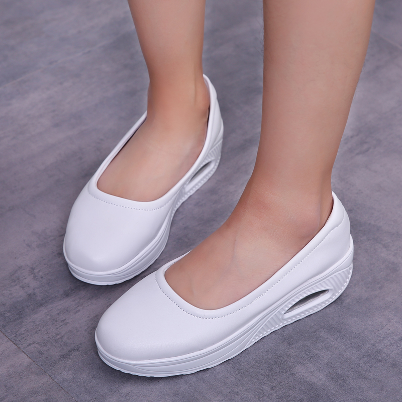 Women Spring Genuine Leather Mother Casual Shoes Swing White Nurse Shoes Woman Slip-resistant Plus Size Platform Tenis Feminino