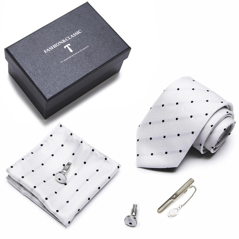 Brand Luxury Silk Tie Handkerchief Pocket Squares Cufflink Set Tie Clip Necktie Box Clothing accessories Beige
