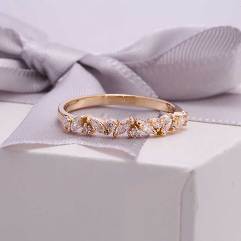 AEAW 585 14K Yellow Gold Ring for Women Moissanite Diamond Solitaire Ring matching half eternity wedding band Engagement bridal