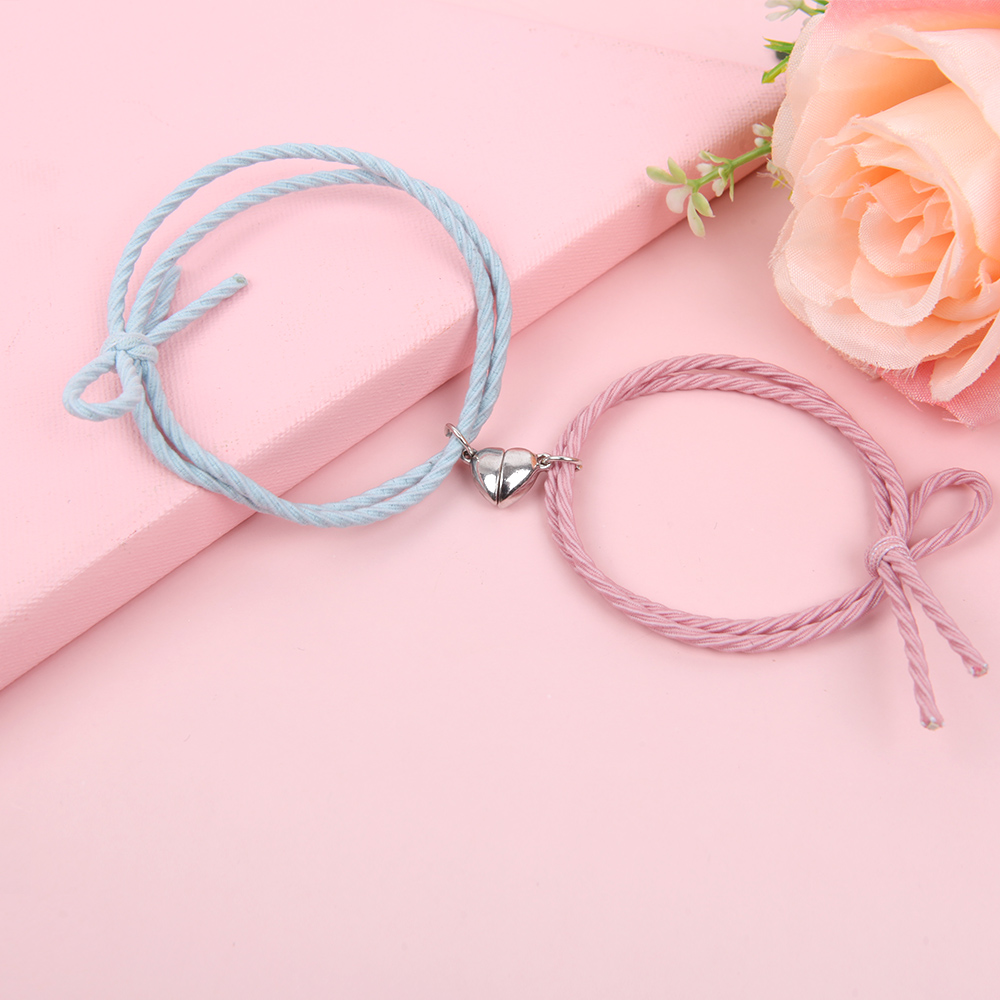 2pcs Heart Magnetic Bracelet Lovers Couple Matching Friendship Bracelets Rope Braided Distance Bracelet Kit Lover Jewelry