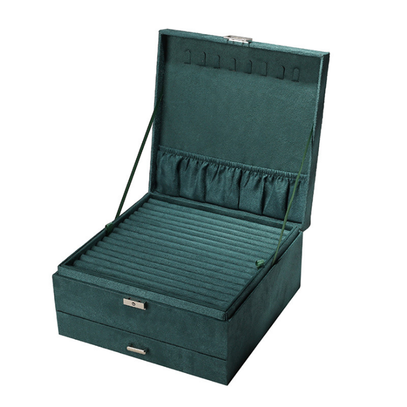 New Style Luxury Jewelry Boxes 3 Layers With Lock Large Space Organizer For Ring And Necklace Velvet Jewelry Holder 4 Color