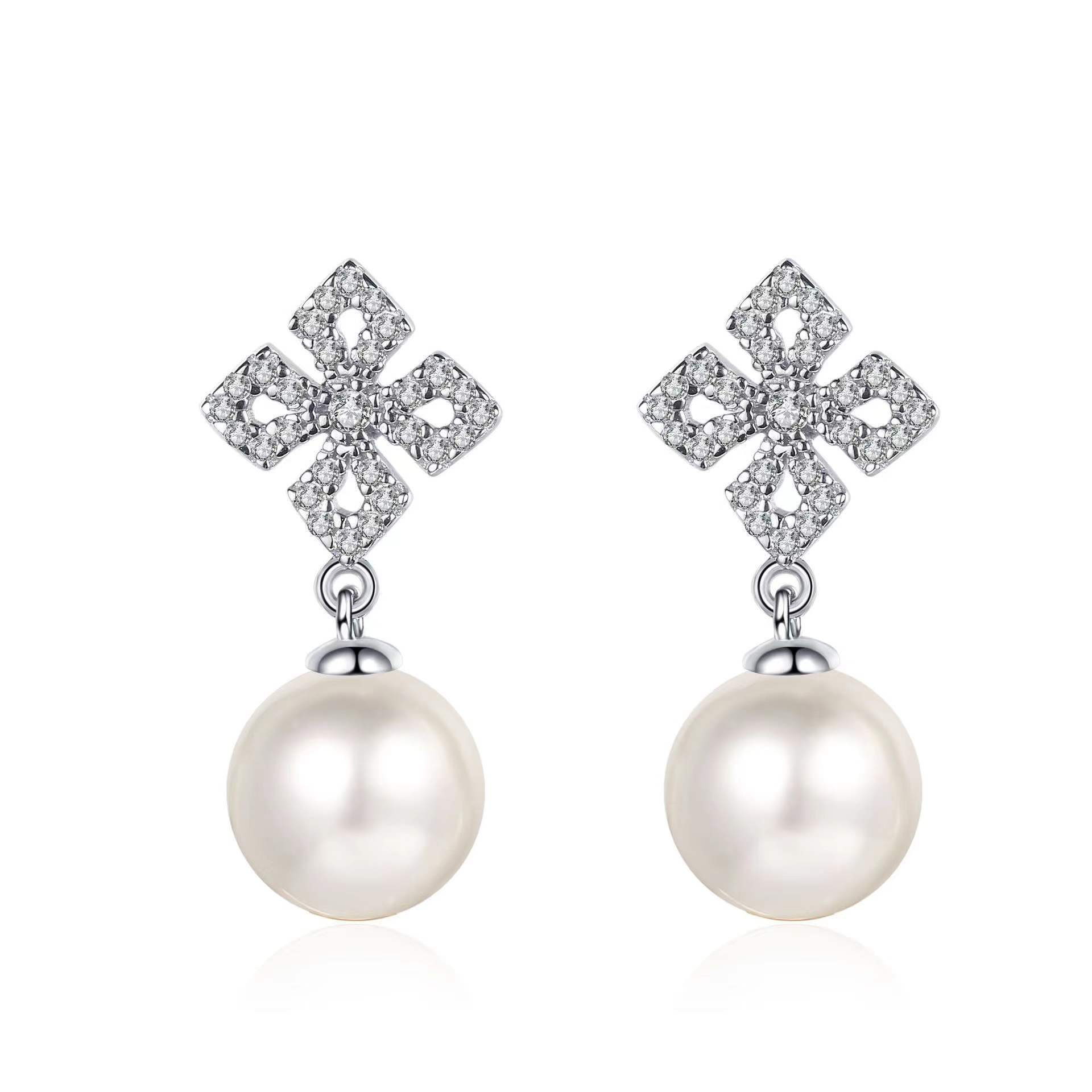 Trendy 925 Sterling Silver 9mm Freshwater Pearl Moissanite Drop Earrings for Women Platinum Plated Dangle Earrings Gift Jewelry