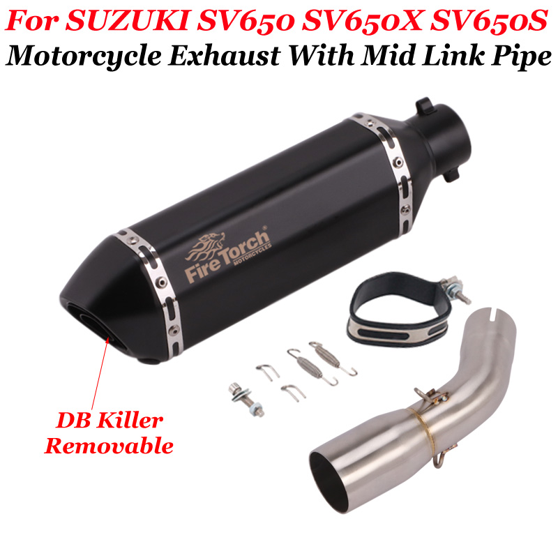 Slip On Motorcycle Exhaust Modified Escape Middle Link Pipe Muffler DB Killer For SUZUKI SV650 SV650X SV650S SV 650 2016-2020