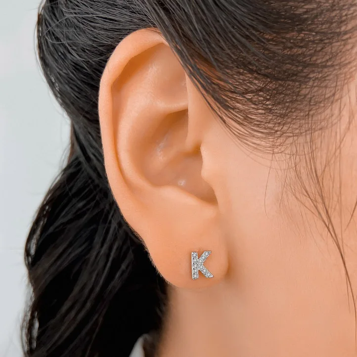 TrustDavis Real 925 Sterling Silver 26 Letter CZ Screw Beads Stud Earrings for Women Children Baby Minimalist Jewelry DB1430