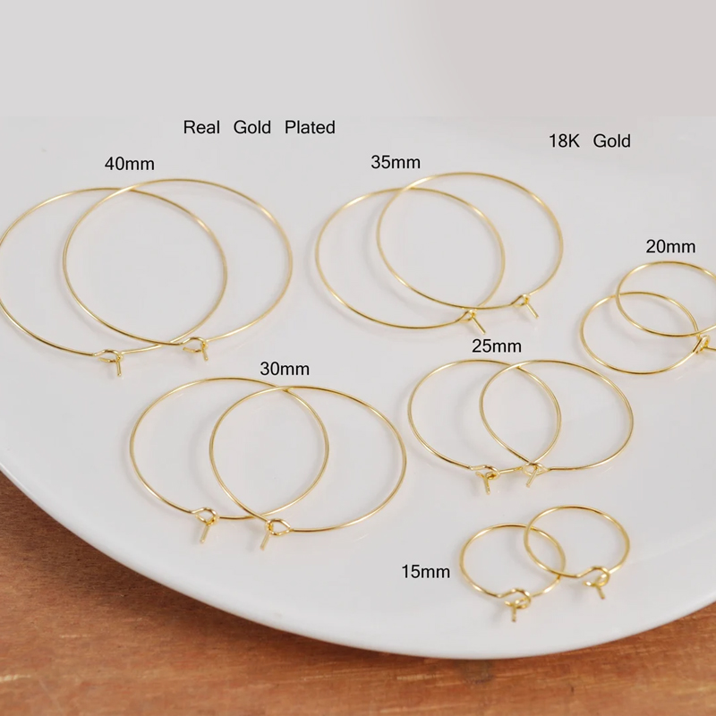 Brass 18K Gold Plated Circle Ear Wire Blank Hoops Earrings Loop Connectors DIY Handmade Dangle Earrings Jewelry Making Supplies
