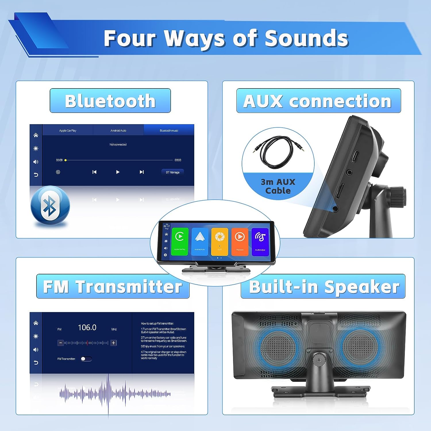 10.26" Portable Car Radio Carplay Android Auto Car Stereo 1080p touch Screen Bluetooth GPS USB FM for Car Truck Radio Receiver
