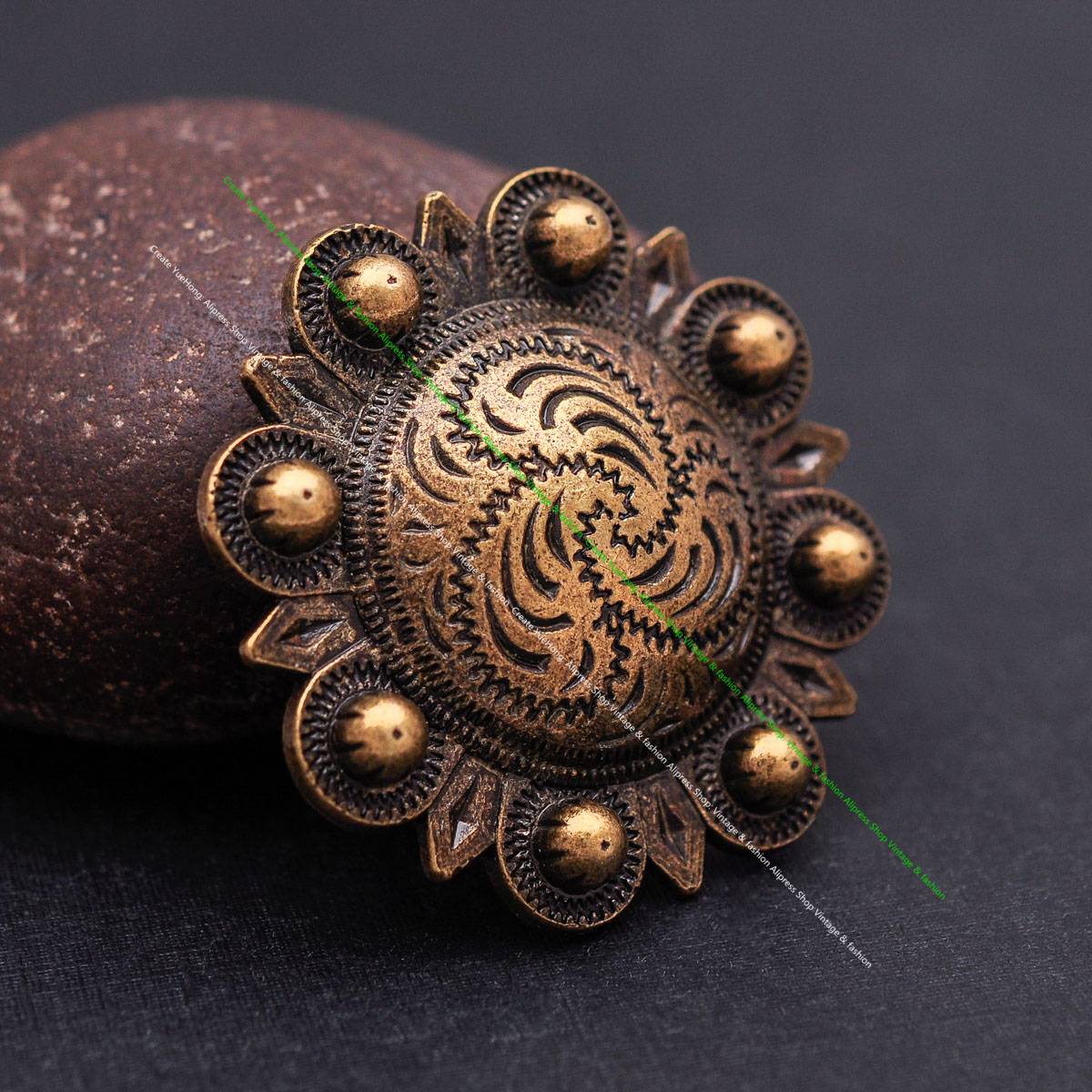 6PC 43MM Brass Flower Berry Engraved Western Horse Saddle Tack Bridle Headstall Concho Leathercraft Belt Chicago Screw