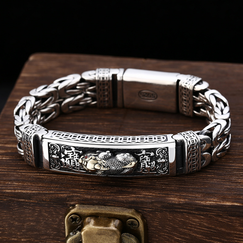 Real Silver Retro Thick Personalized Lucky Pixiu Bracelet Men Man Thai silver Domineering Trend Personalized Wish Money Jewelry