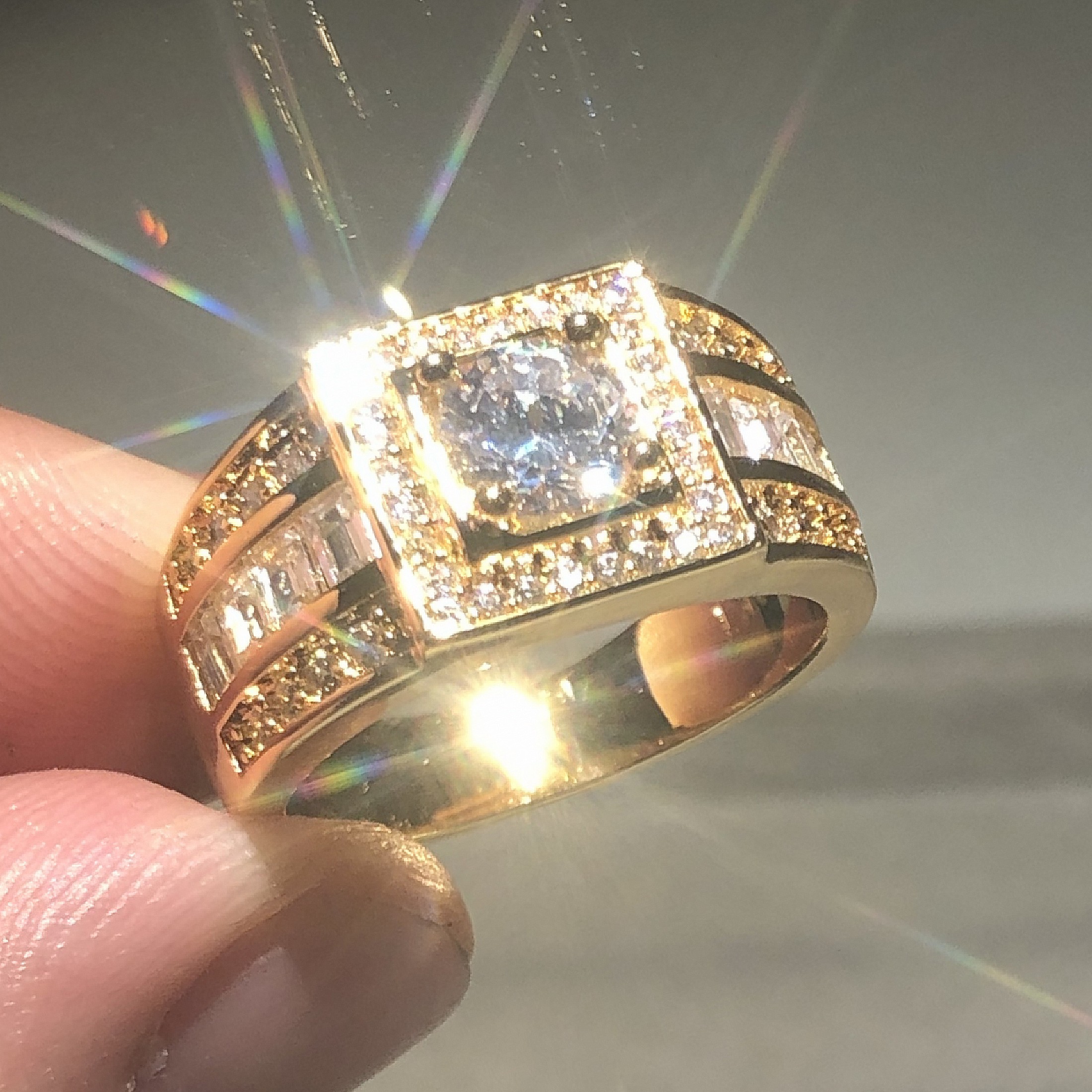 Sterg Sier Men's Wedding Ring: 1.2ct Round Cut Simulated Dia Ring, 10K Gold Plated, & Timeless Elegance 4