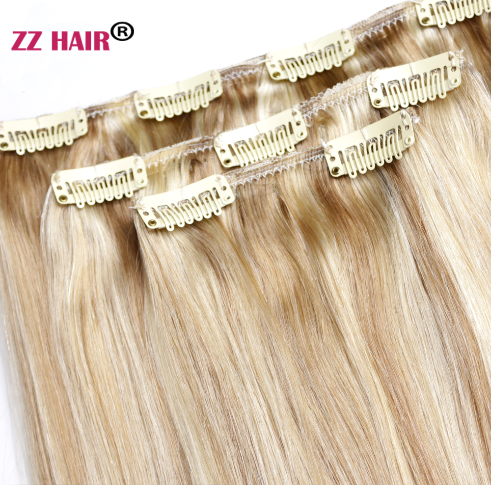 ZZHAIR 100% Human Remy Hair Extensions 16"-24" 100g-200g 3pcs Set 1x20cm 1x15cm 1x10cm Clips-in Three Pieces Natural Straight