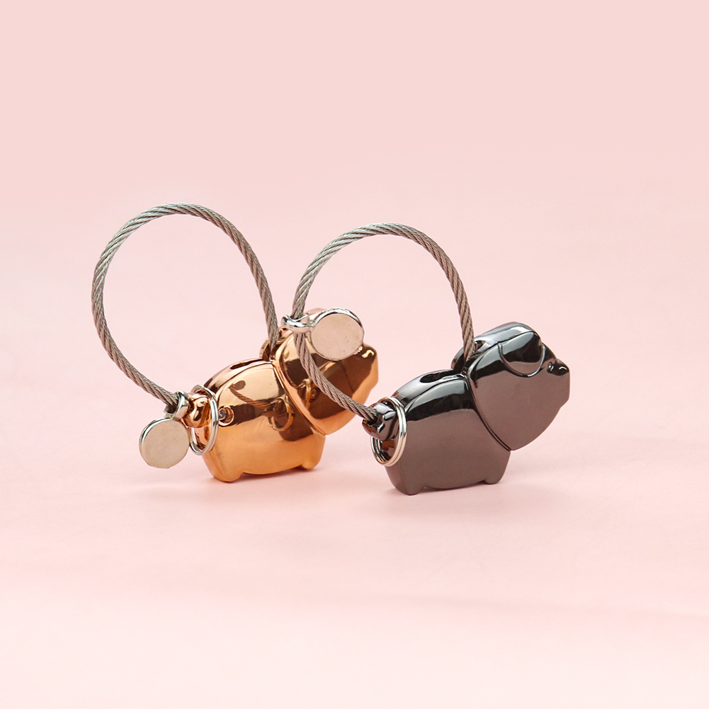 Cute Metal Kiss Pig Keychain Black Rose Lover Swine Pet Key Chain Ring Holder Bag Lock Couple Woman Man Jewelry Gift