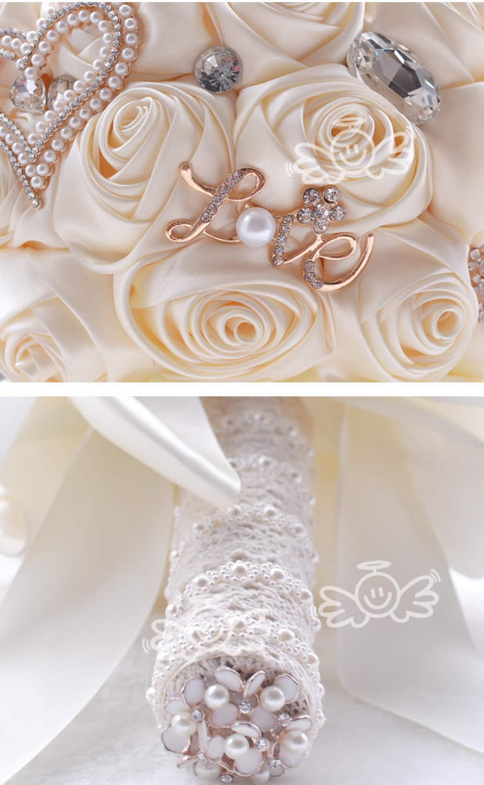 2016 new hot Gorgeous crystal in stock Stunning Wedding flowers White Bridesmaid Bridal Bouquets artificial Rose Wedding Bouquet