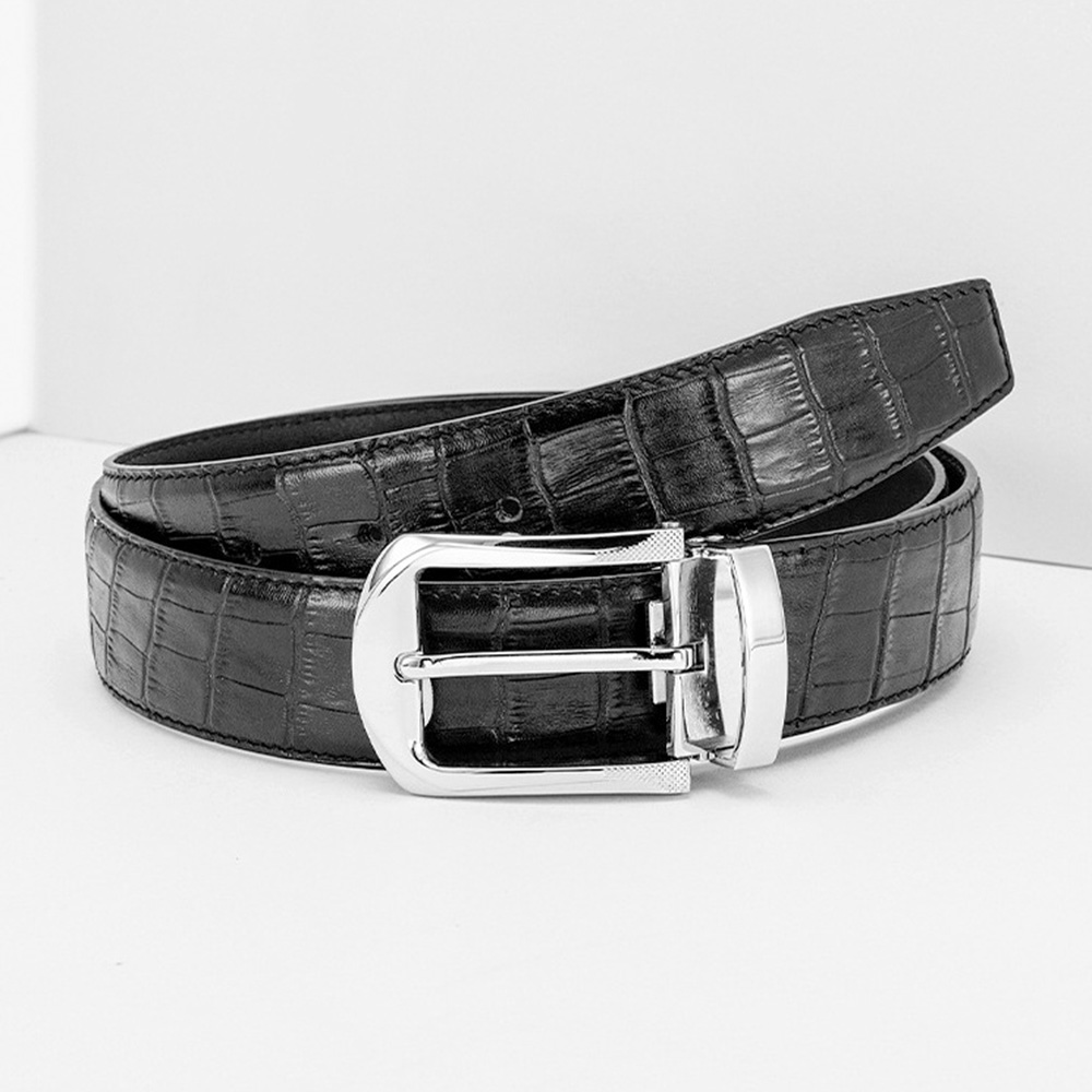 HIDUP Top Quality Simple Design Pin Buckle Metal Belts Men Striped Black Cow Genuine Leather Belt 3.3cm Width Clothes NWJ105