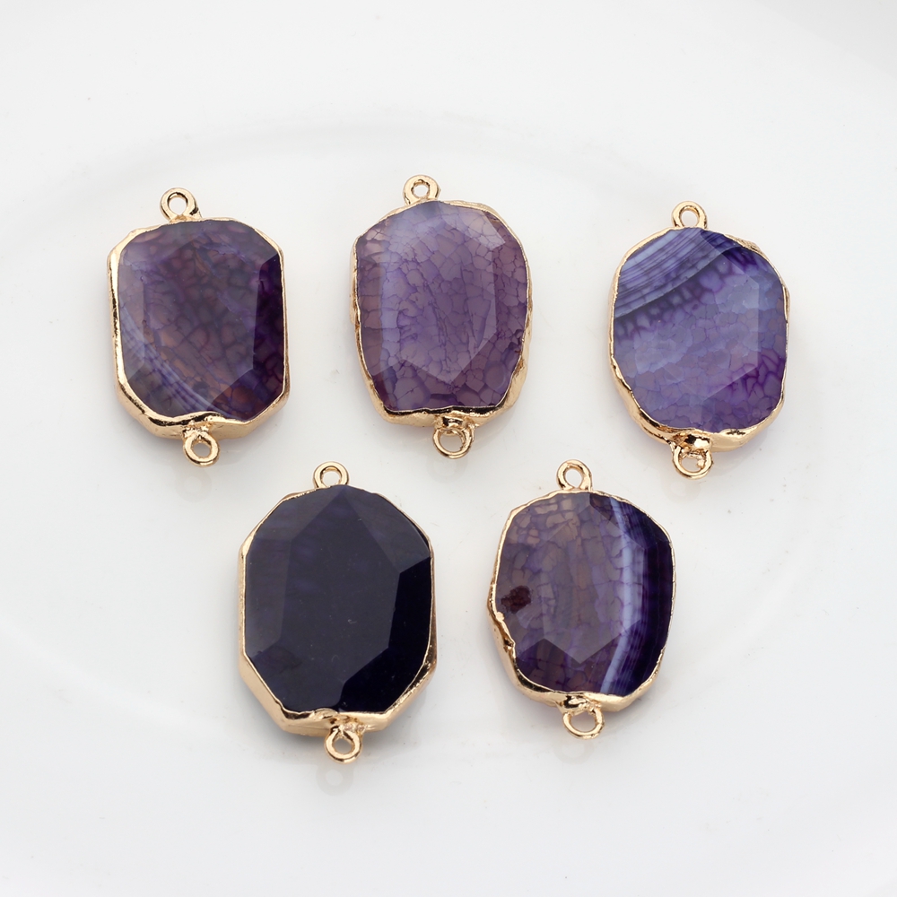 Natural Stone Charms Pendant Colorful Birthstone Double Hole Connector Charms 1pcs For DIY Jewelry Bracelet Accessories