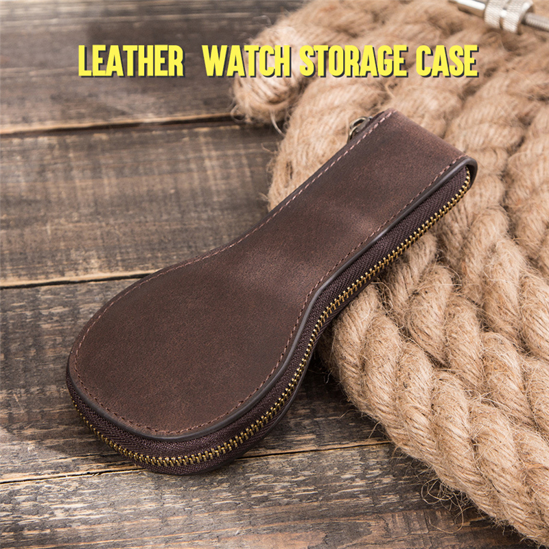 Soft Cow Leather Watch Box Luxury Pouch with Zipper Portable Organizer Bag Travel Watch Bag Protective Cover 1-Slot